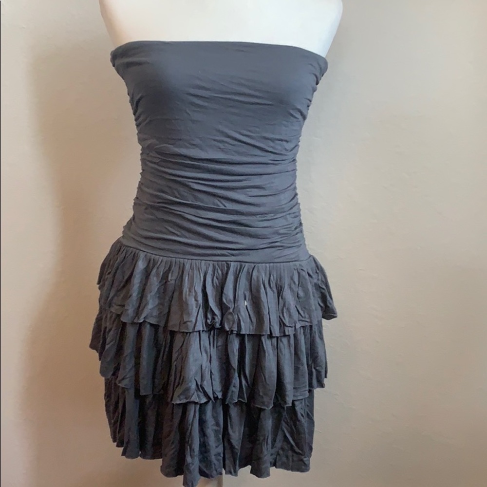 Grey ruched and ruffle dress